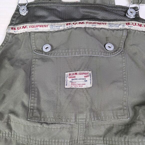 Vintage BUM Equipment Shortalls Womens Size XL Green 90s Y2K Bib Overalls Shorts - Picture 10 of 11
